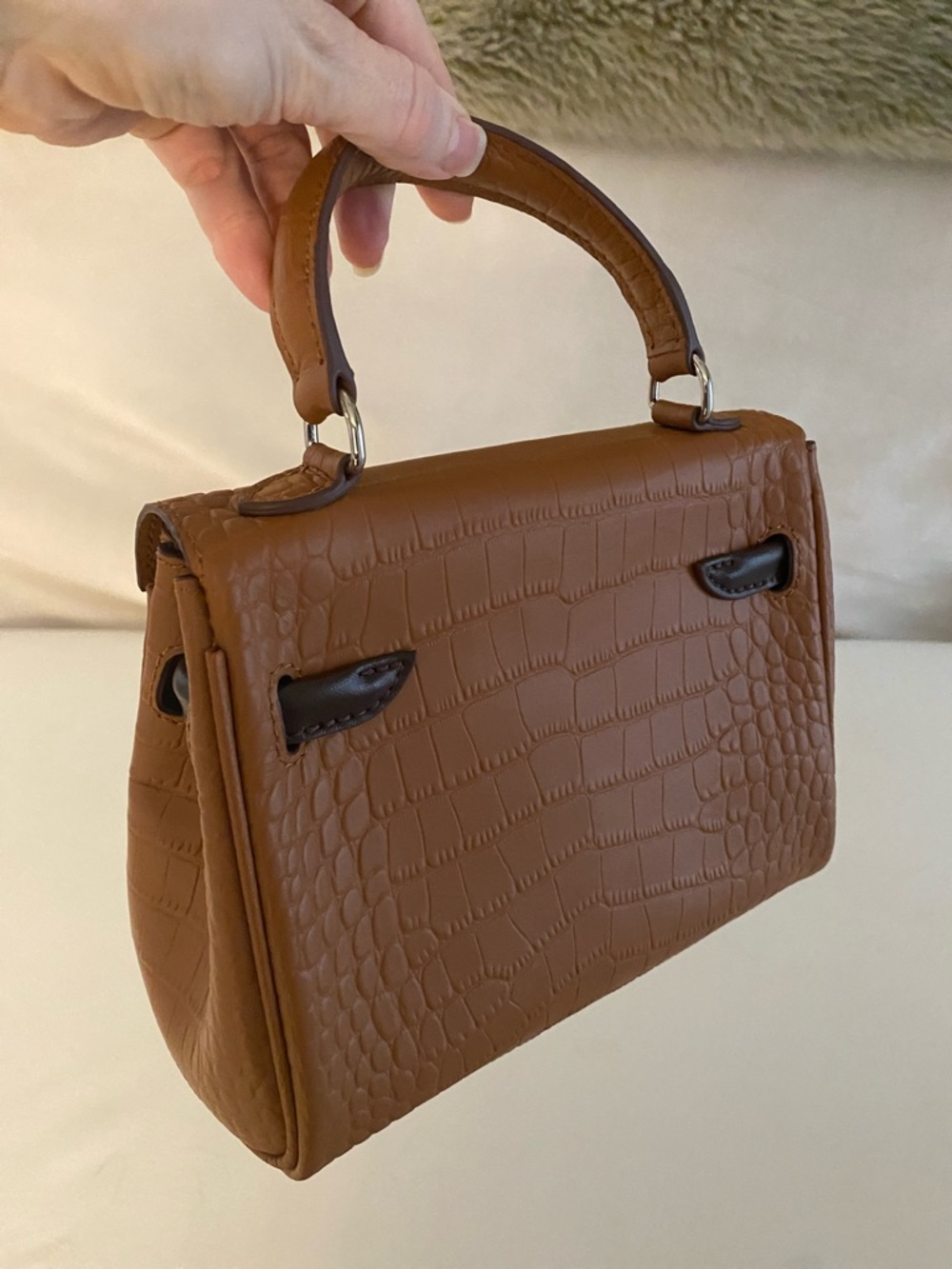 20cm brown milk chocolate leather crocodile doll idolle top handle Kelly Bag - Picture 5 of 10